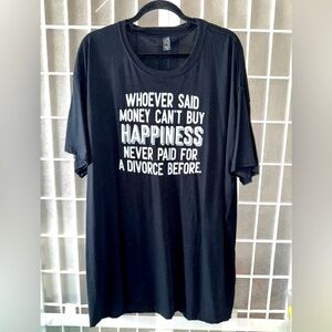 DIVORCE = HAPPINESS Unisex Black Tee Shirt with White Lettering by RTP, size 2X